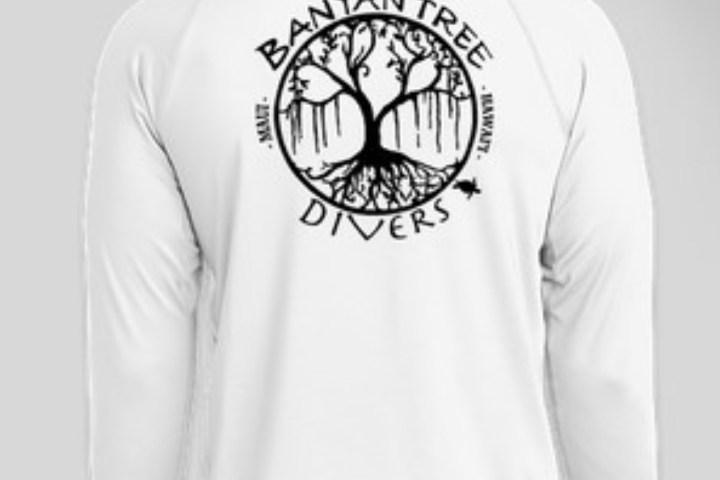Maui Scuba Diving sun shirt in white with view of back