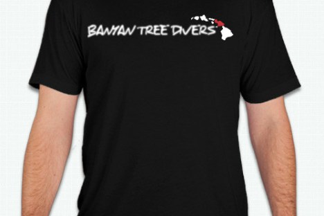 Maui scuba diving shirt in black color showing the front.