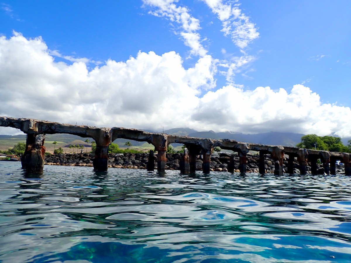 Maui Scuba Diving Site Called Mala Wharf Maui scuba diving site called Mala Wharf, seen from the ocean's surface.