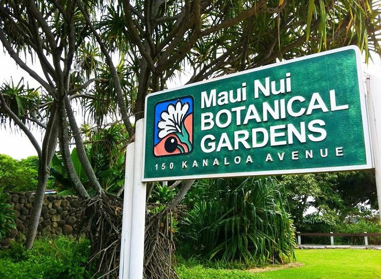 Maui Nui Botanical Gardens entrance sign in Kahului, Maui.